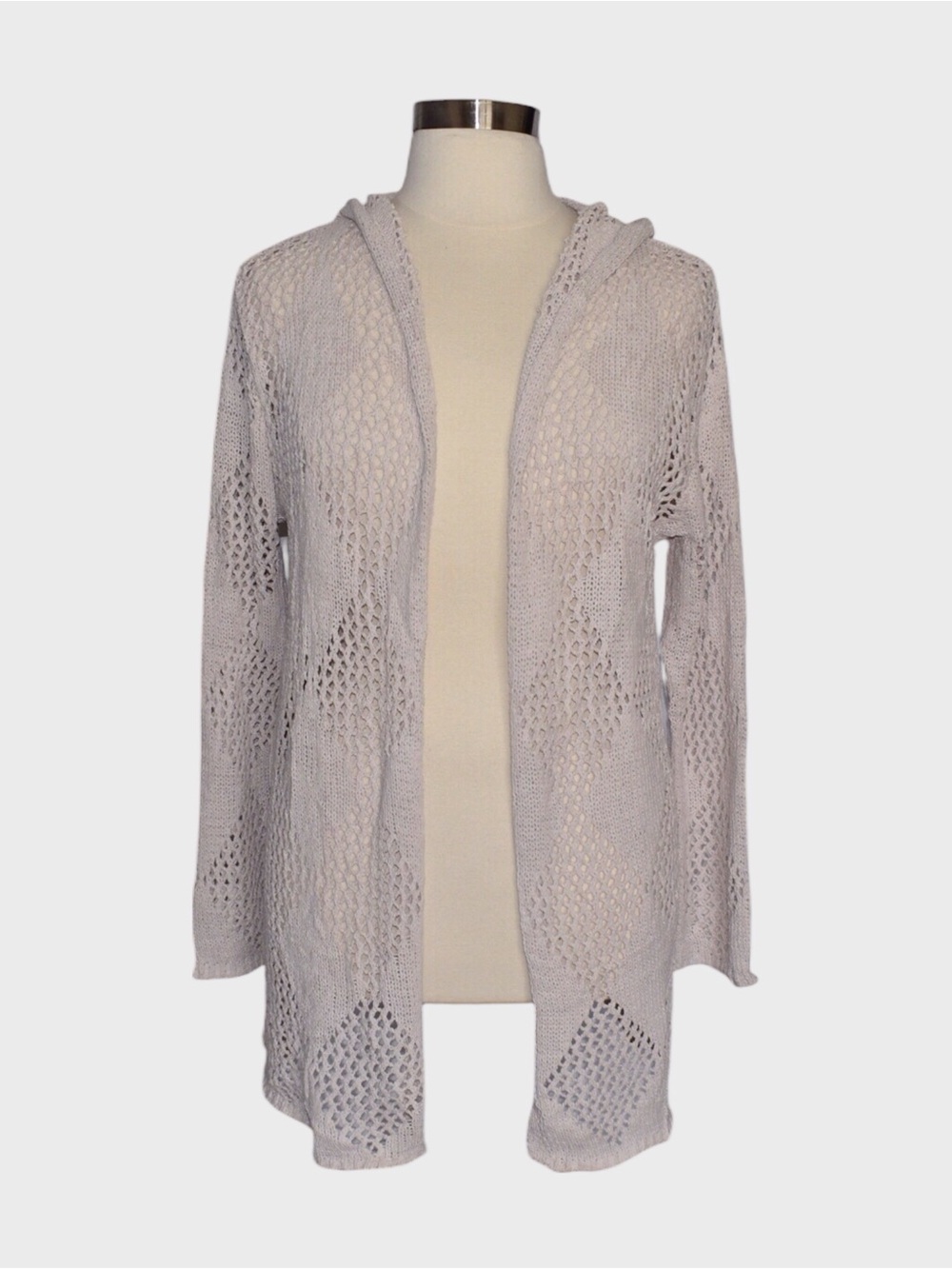 Artelier Nicole Miller Open Knit Hooded Long Cardigan